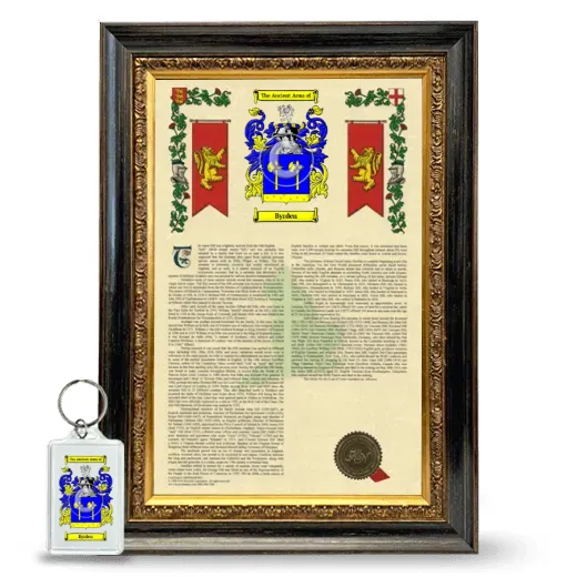 Byrden Framed Armorial History and Keychain - Heirloom