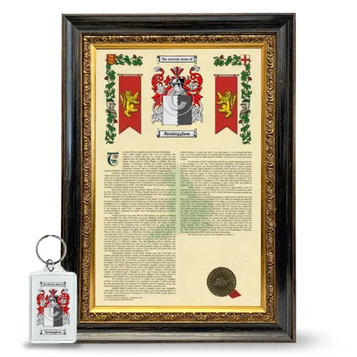 Byrningghan Framed Armorial History and Keychain - Heirloom