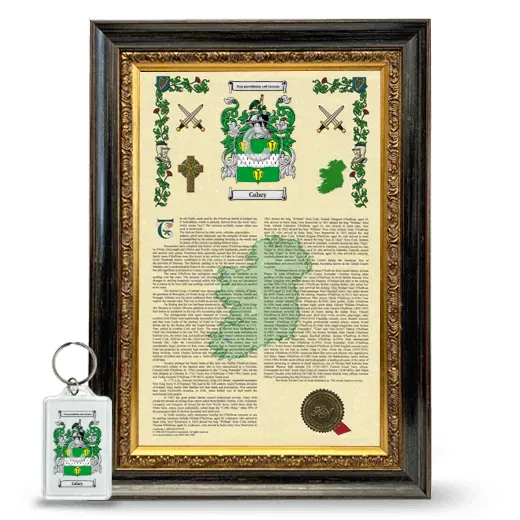 Cahey Framed Armorial History and Keychain - Heirloom