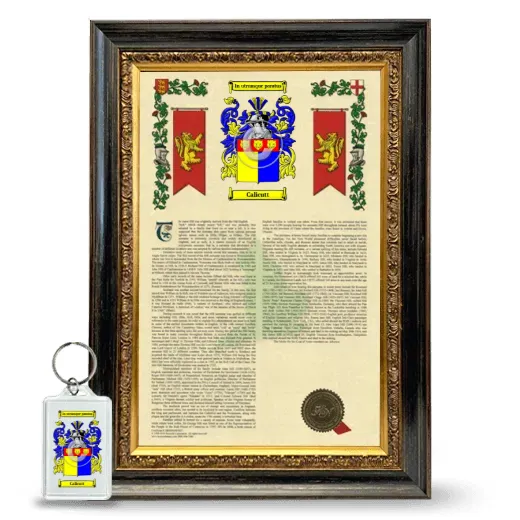 Calicutt Framed Armorial History and Keychain - Heirloom