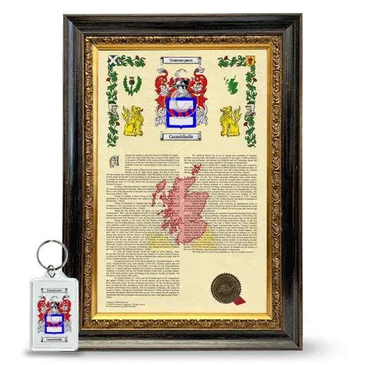Carmichaile Framed Armorial History and Keychain - Heirloom