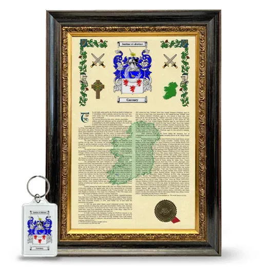 Carrney Framed Armorial History and Keychain - Heirloom