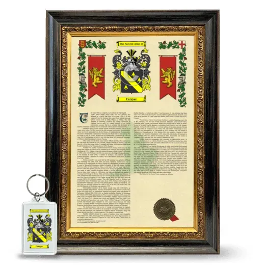 Carryer Framed Armorial History and Keychain - Heirloom