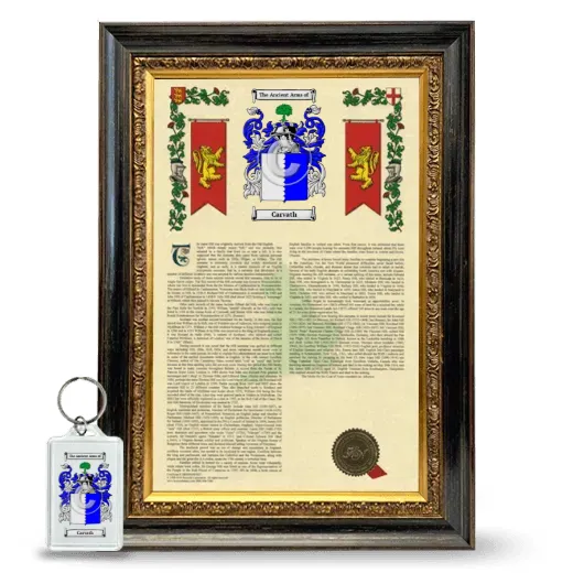 Carvath Framed Armorial History and Keychain - Heirloom