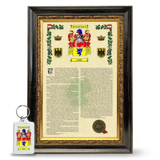 Casler Framed Armorial History and Keychain - Heirloom