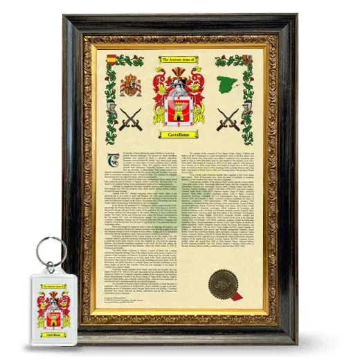 Castellano Framed Armorial History and Keychain - Heirloom