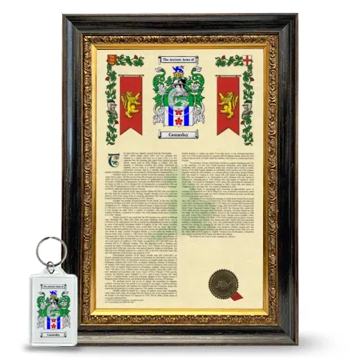 Cauneday Framed Armorial History and Keychain - Heirloom