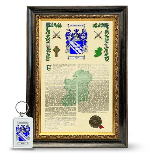 Cayne Framed Armorial History and Keychain - Heirloom