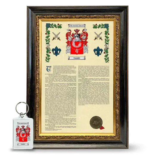 Cazalet Framed Armorial History and Keychain - Heirloom
