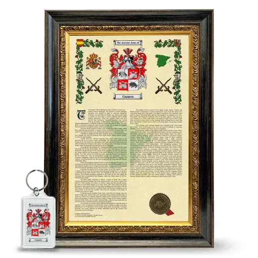 Cazares Framed Armorial History and Keychain - Heirloom