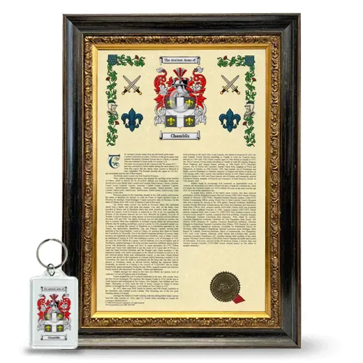 Chamblis Framed Armorial History and Keychain - Heirloom