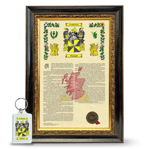 Champel Framed Armorial History and Keychain - Heirloom