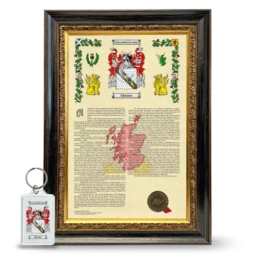 Chesney Framed Armorial History and Keychain - Heirloom