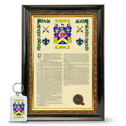Chevalier Framed Armorial History and Keychain - Heirloom