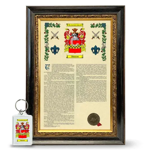 Chiasson Framed Armorial History and Keychain - Heirloom