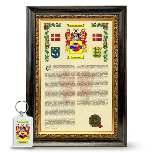 Christenson Framed Armorial History and Keychain - Heirloom