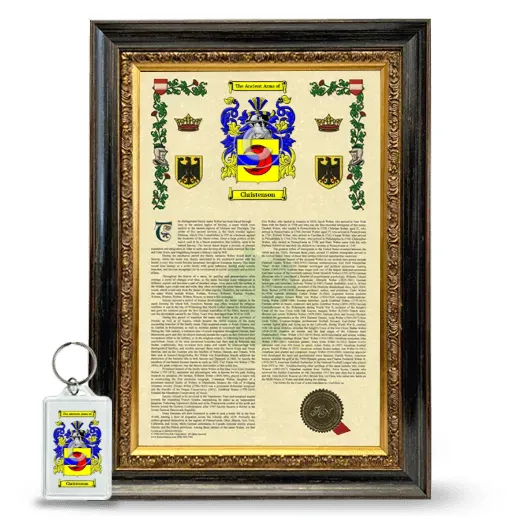 Christenson Framed Armorial History and Keychain - Heirloom
