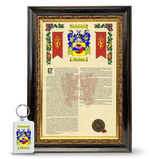 Christianson Framed Armorial History and Keychain - Heirloom