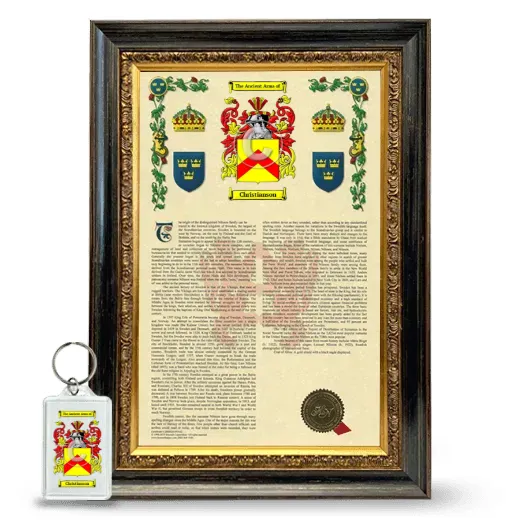 Christianson Framed Armorial History and Keychain - Heirloom