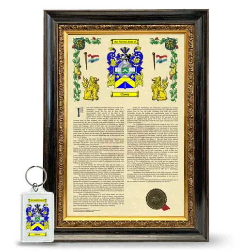 Claver Framed Armorial History and Keychain - Heirloom