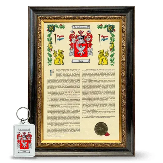 Cleve Framed Armorial History and Keychain - Heirloom