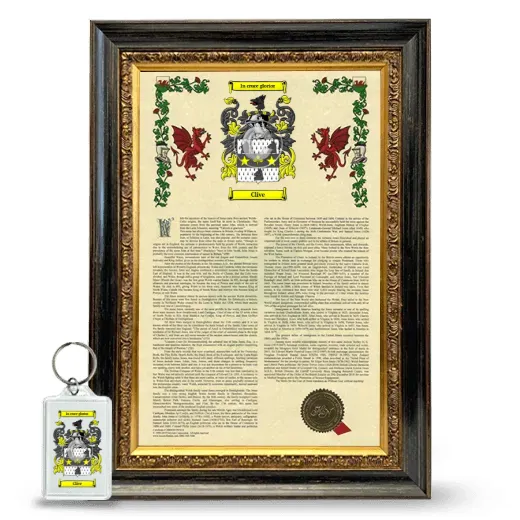Clive Framed Armorial History and Keychain - Heirloom