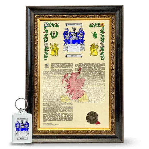 Clunas Framed Armorial History and Keychain - Heirloom