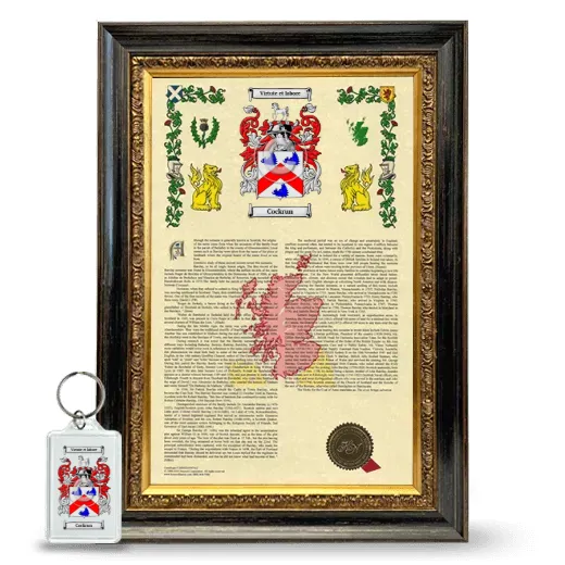 Cockrun Framed Armorial History and Keychain - Heirloom