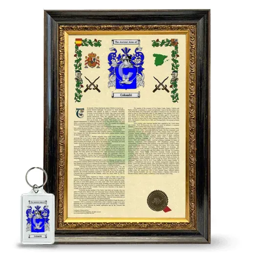 Colombi Framed Armorial History and Keychain - Heirloom