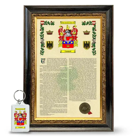 Coonrod Framed Armorial History and Keychain - Heirloom