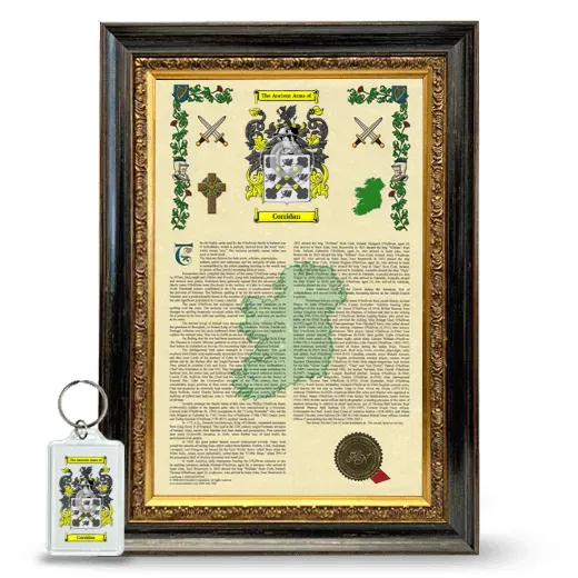 Corridan Framed Armorial History and Keychain - Heirloom