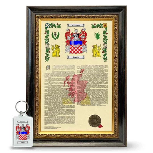 Corvin Framed Armorial History and Keychain - Heirloom