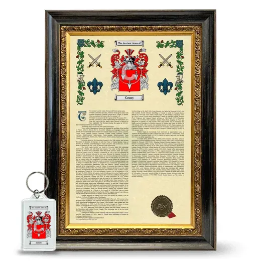 Couey Framed Armorial History and Keychain - Heirloom
