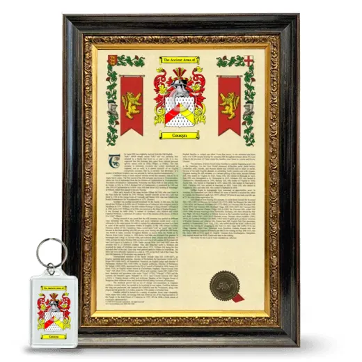 Cousyn Framed Armorial History and Keychain - Heirloom