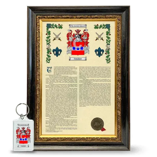 Couzinet Framed Armorial History and Keychain - Heirloom