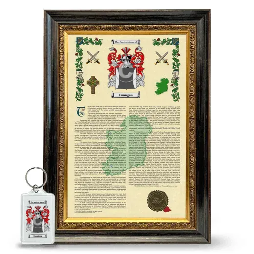 Cunnigan Framed Armorial History and Keychain - Heirloom