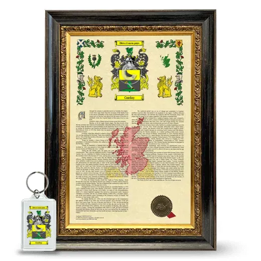 Curday Framed Armorial History and Keychain - Heirloom