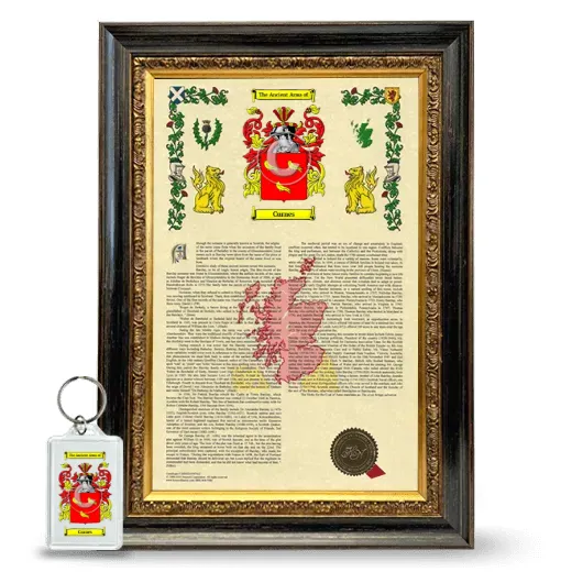Curnes Framed Armorial History and Keychain - Heirloom