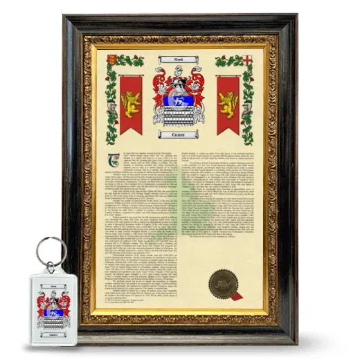 Currer Framed Armorial History and Keychain - Heirloom
