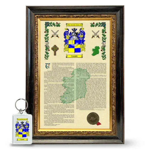Cussick Framed Armorial History and Keychain - Heirloom