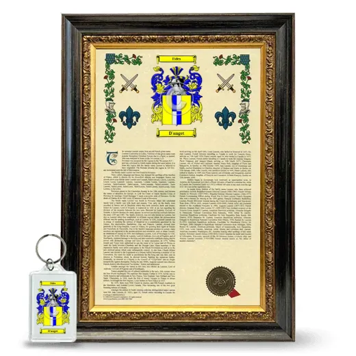 D'anget Framed Armorial History and Keychain - Heirloom