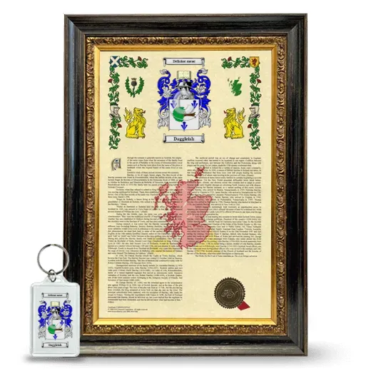 Daggleish Framed Armorial History and Keychain - Heirloom