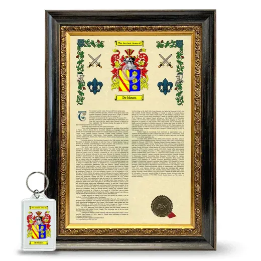 De bloues Framed Armorial History and Keychain - Heirloom
