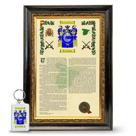 De cervantes Framed Armorial History and Keychain - Heirloom