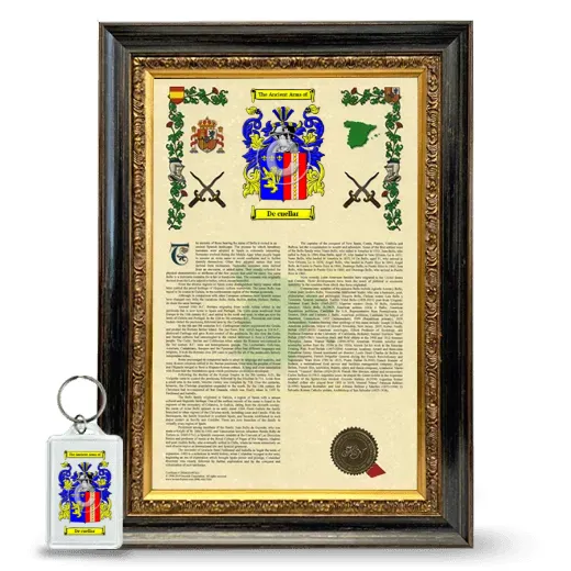 De cuellar Framed Armorial History and Keychain - Heirloom