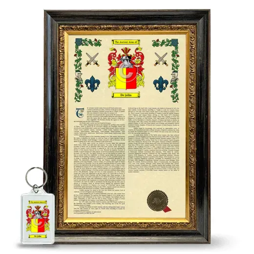 De jolin Framed Armorial History and Keychain - Heirloom