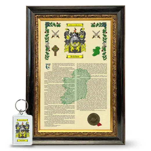 De la hunt Framed Armorial History and Keychain - Heirloom
