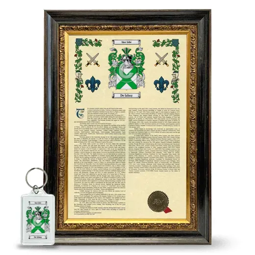 De labay Framed Armorial History and Keychain - Heirloom
