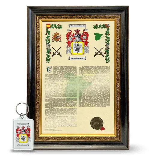 De valenzuela Framed Armorial History and Keychain - Heirloom