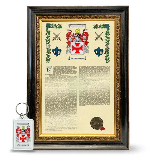 De'comminges Framed Armorial History and Keychain - Heirloom